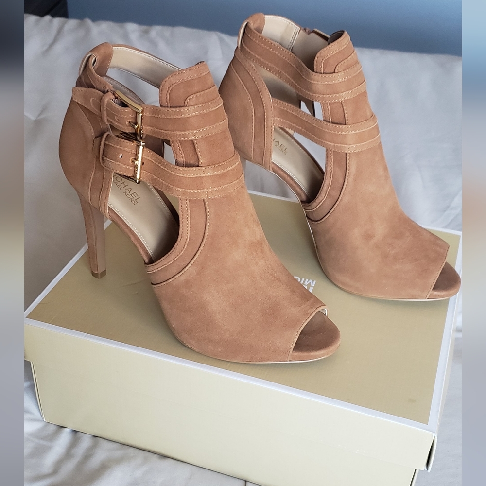 Michael Kors Suede Blaze Open Toe Bootie Heels